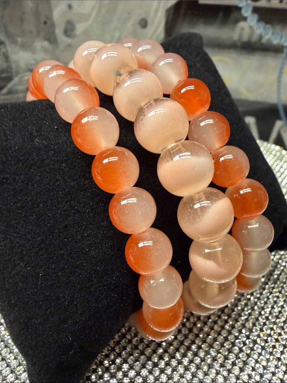 3 piece Peach & Coral Glass Bead Stretch Bracelet Set - Women Jewelry 🆕